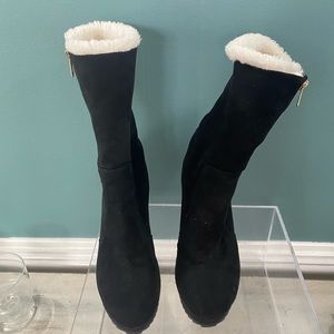 Juicy couture, JC, Casey, black suede, fur-lined, midcalf, wedge boots, size 8